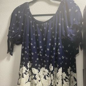 blue and white flower blouse